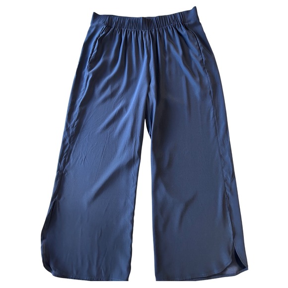 Zero + Maria Cornejo Silk Charmeuse Pants Navy Elastic Waist Size 12